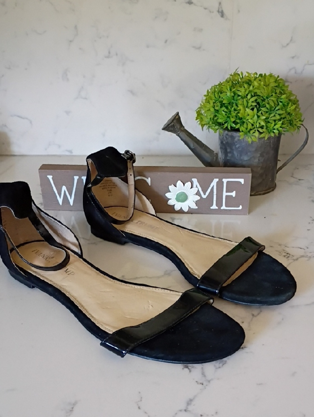Ivanka Trump Black Ankle-Strap Flat Sandals
